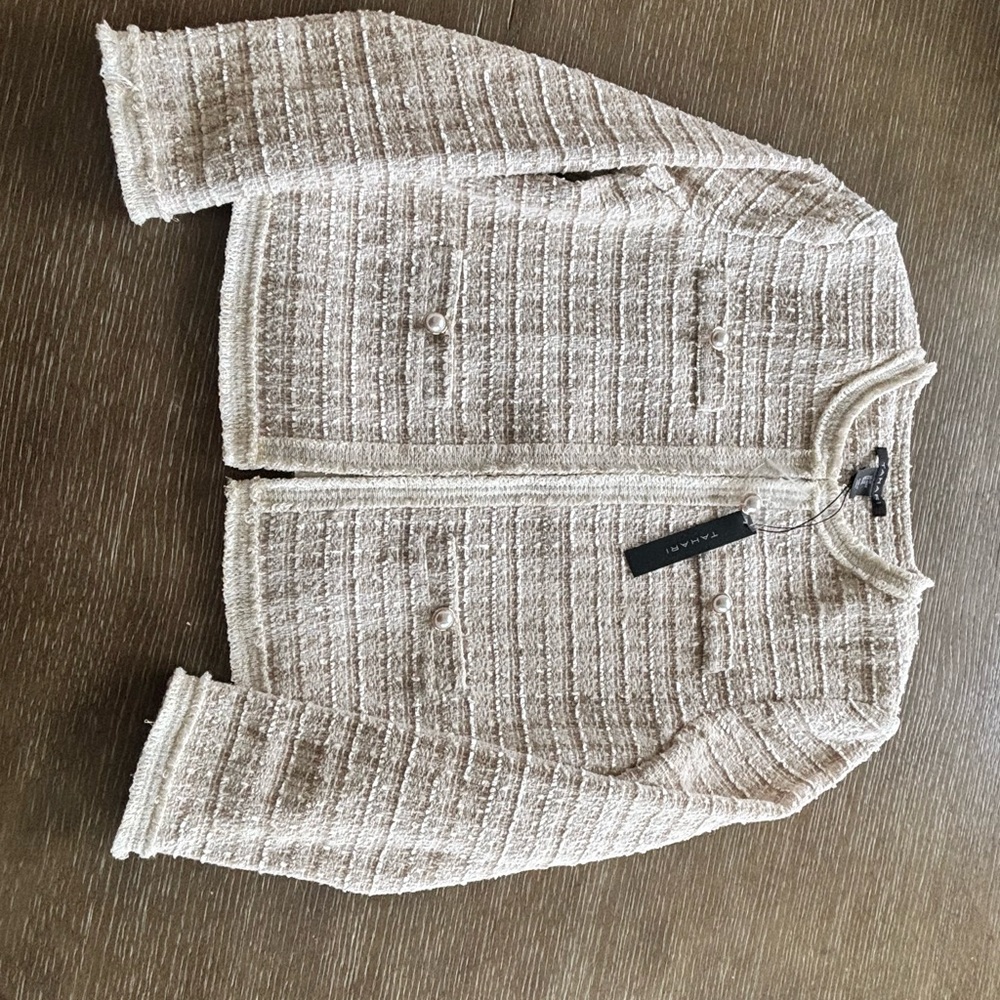 Tahari Cream Textured Knit Jacket
